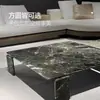 Mesa de centro de mármol natural de estilo italiano de alta gama y lujo ligero, mesa de centro cuadrada minimalista moderna italiana de diseñador para el hogar