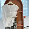 Camisa de Lino Blanca Estilo Old Money para Mujer, Corte Holgado y Relajado, Cuello Redondo Abotonado, Sin Mangas, Nuevo Modelo Verano 2025