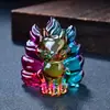 Ornamento de Vidro Raposa de Nove Caudas de Cristal Amarelo Fengjiu Raposinha Oferecendo Estátua de Flor de Pessegueiro Decoração de Mesa Presente