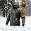 Sudadera con capucha y cremallera de forro polar con bloques de color para hombre 2026, una prenda exterior versátil de invierno para ventas transfronterizas