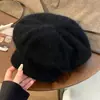 Boina de Pelo de Coelho Chapéu de Tricô Peludo Quente para Exterior Outono e Inverno Chapéu Octogonal Feminino em Estoque Boné de Beisebol Chapéus no Atacado