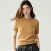 Suéter de punto de cable hueco para mujer, 48 hilos, cuello redondo, manga corta, cachemira pura, Nuevo artículo Otoño/Invierno 2026, camiseta elegante