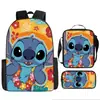 2024 Nueva Mochila Escolar de Stitch Set de Tres Piezas de Stitch Mochila con Dibujos Animados Impresos para Estudiante de Primaria Bolso de Hombro Estuche para Lápices traje
