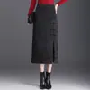 Saia midi jacquard reta da moda para mulheres, nova coleção outono/inverno 2026, cintura alta, com fenda, estilo cheongsam e design de um passo moderno