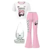 Versão Coreana 2026 180g seda de leite nova amigável à pele respirável absorvente de suor conjunto de calça pantalona estampada de manga curta hip-hop para meninas