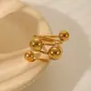 Anel de Aço Inoxidável com Ouro Real 18K Estilo Europeu e Americano Anel Aberto Dourado Brilhante Gota Estilo Luxo Acessível Francês Joia para Mulheres