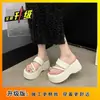 Sandalias Populares de Dedo con Pedrería para Mujer, Nuevo Estilo Verano 2026, Sandalias Versátiles sin Cierre con Plataforma y Suela Gruesa para Aumentar la Altura