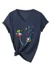 Amazon eBay Estación Independiente Moda Casual Divertida para Mujer Diente de León Huellas Coloridas Camiseta de Manga Corta con Cuello en V Comercio Exterior
