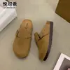 Zapatos Birkenstock de cuero genuino con suela gruesa para aumentar la altura para mujer, nuevo modelo de otoño 2026, mules cerrados sin cordones para uso en exteriores