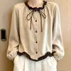 Camisa con volantes estilo francés para mujer, elegante, adelgazante, rejuvenecedora, casual, versátil y moderna