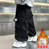 Roupas de Inverno para Meninos Veludo Plus Calças de Trabalho com Bolso Estilo Coreano Macacão Infantil de Veludo Largo Calças Casuais para Bebê Comércio Exterior Transfronteiriço