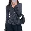Camiseta de Manga Larga con Cuello Henley Estilo Old Money La Chapelle para Mujer, Camisa de Punto Base Casual Simple Ajustada para Primavera y Otoño