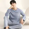 Atacado de fábrica Pijama masculino de malha outono manga longa calça longa 6535 folgado estampado plus size conjunto de duas peças L-4X