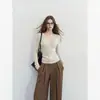 Nuevo suéter beige con cuello en V para mujer 2025, top básico de ajuste ceñido para otoño e invierno