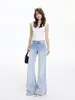 Yechuan # Jeans Flare de Cor Clara Estilo Americano para Mulheres, Verão Cintura Alta Modelagem Solta, Emagrecedor, Não Apertado Perna Reta Comprimento Total.