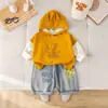 Conjunto de Roupa para Meninos Primavera e Outono 2026 Novo Estiloso Infantil com Capuz Manga Longa Conjunto de Duas Peças Moda Outono para Bebê Moletom Tendência