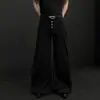 Calça larga preta de alta qualidade com múltiplos botões para homens, com silhueta drapeada, perna larga plissada, calça casual versátil e de caimento solto