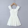 Vestido estilo francés Primer Amor cuello cuadrado cintura ajustada para mujer Retro de alta calidad sin espalda Vestido de hadas Encaje Vestido blanco Falda