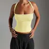 2025 Nuevo Diseño Más Vendido Moda para Mujer Color Sólido Corto de Cuello Halter Chaleco Interior de Hilo Y2K para Mujer