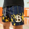 Pantalones Cortos de Malla BKTSQD Serie Estrella Europeos y Americanos para Hombre Verano Holgados Tallas Grandes Secado Rápido para Correr Fitness Baloncesto