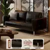 Sala de estar, diseño de línea recta, apartamento pequeño, estilo minimalista moderno, sofá de mediados de siglo moderno, adecuado para propiedades de alquiler, estilo retro, cuero resistente a los arañazos de gato, sofá de cuero encerado