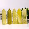 Coluna de citrino natural transversal borda quente prisma hexagonal de ponta única citrino pedra polida ornamentos de escritório de mesa polido