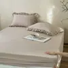 Sábana de algodón cómoda para dormir desnudo ~ Gasa de doble capa estilo japonés, sábana bajera de una sola pieza de algodón puro segura para bebés con banda elástica alrededor de los bordes