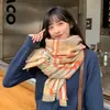 Cachecol de Cashmere Espesso Xadrez Bigodes Curtos Feminino Outono e Inverno Estilo Japonês Fofo ins Estilo Coreano Versátil Fashionável para Estudantes