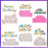 Molde de Silicone para Assar Bolo Letras Maiúsculas e Minúsculas em Inglês Cartão de Chocolate Feliz Aniversário Decoração de Bolo