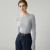 Suéter 100% cachemira pura para mujer, cuello redondo, jersey otoño/invierno, manga larga, tejido ajustado, capa base suave y cómoda
