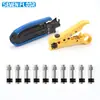 Kit de Crimpadora Coaxial Ajustable de Siete Pisos con Pelacables y Conectores F, Herramienta de Compresión Multiespecificación para RG59/RG58/RG6/RG11 y 75-5/75-7, Cabezales F de Longitud Métrica y en Pulgadas, Juego de Terminación para CCTV/Satélite