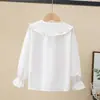 Camisa de menina Primavera e Outono nova camisa de algodão de manga comprida com gola de boneca para crianças médias e grandes camisa casual de moda para meninas