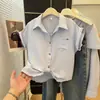 Camisa Polo Azul de Manga Curta para Mulheres Verão Novo Solta Slim Pequena com Mangas Curtas Top Curto Chique Rejuvenescedor