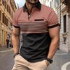 Amazon nueva camisa polo de hombre transfronteriza impresión digital bolsillo en el pecho cuello en V botón rayas combinación de colores camiseta