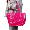 Em estoque bolsa de palha tecida à mão lisa logotipo impresso personalizado publicidade de roupas presente bolsa de mão de plástico tecida com revestimento de filme