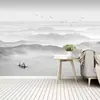 Novo papel de parede de parede de fundo de TV 3D chinês conceito artístico pintura de paisagem papel de parede abstrato preto e branco pintura a tinta mural tecido de parede de sala de estar