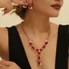 Set Popular Transfronterizo Europeo y Americano de Collar y Aretes Florales, Joyería de Cristal Colorida para Vestidos, Novias, Banquetes y Accesorios para Mujeres