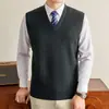Chaleco de punto para hombre, cárdigan abierto, cuello en V, adecuado para primavera y otoño, sin mangas, prenda exterior de punto, de alta gama y moderno