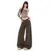 Jeans rectos de cintura alta color café estilo americano para mujer, nuevos, de corte holgado, adelgazantes, de pierna ancha, largos hasta el suelo