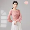 Top de dança feminino soltinho com painéis de tule e punhos fluidos, adequado para dança clássica chinesa moderna e exercícios corporais para adultos
