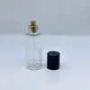 Botella de spray de perfume de plástico PET de 75 ml al por mayor, botella de perfume portátil, rosca de bayoneta, hombro plano, cabezal de spray de aluminio, botella de spray