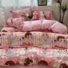 Juego de Cama Fresco con Lazo para Cama Individual de Cuatro Piezas Funda de Edredón de Algodón Lavado Corazón de Niña Dormitorio Estudiantil Juego de Tres Piezas