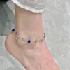 Tornozeleira Pequena Gota d'Água Fresca e Elegante Estilo Coreano, Moderna, Simples, Versátil, Tornozeleira Personalizada com Gota d'Água Azul Degradê e Contas Transparentes