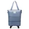 Mochila com rodas multidirecionais de grande capacidade, bolsa de viagem dobrável de três camadas, mala de bagagem, bolsa de armazenamento expansível para viagens curtas para estudantes