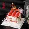 Decoración para Pastel de Feliz Año Nuevo 2026 Fuegos Artificiales Acrílico Topper Nochevieja Moño Inserto para Velas Accesorios