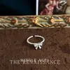 Coleção de Anéis de Zircônia Prata Estilo Vintage Retro, Anel Aberto para Dedo Indicador Estilo Retro Literário, Joias de Nicho de Luxo Leve