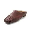 Pantuflas de Mula de Piel de Oveja Lavada para Mujer, Cubierta Media de Verano Nuevo Estilo, Sandalias Tejidas Vintage de Punta Cuadrada, Talla de Zapato para Mujer 40