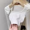 Blusa Térmica Básica de Cor Sólida com Gola U para Mulheres 2026 Slim Fit Valoriza o Corpo Camiseta Versátil Casual de Manga Longa Slim Fit