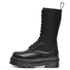 Botas de Motocicleta Gruesas con Suela de Goma, Línea Blanca Transfronteriza, para Mujer, Botines Cortos de 14 Ojales de Primera Capa, Botas Unisex de Piel Genuina, Punta Redonda, Estilo Europeo y Americano Moderno