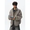 Nueva colección de otoño e invierno para hombre: talla grande, patchwork retro americano, corte holgado, cuello alto, chaqueta con cremallera, chaqueta de cuero para hombre